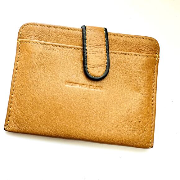 VINTAGE CLUB Brown Tan Leather Zipper Coin Purse Clutch Wallet Card Organizer - Picture 9 of 10